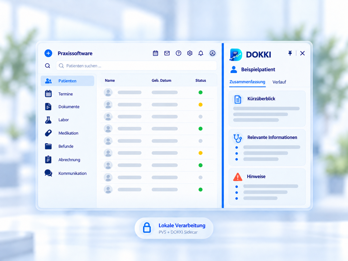 DOKKI Sidecar neben einer Praxissoftware